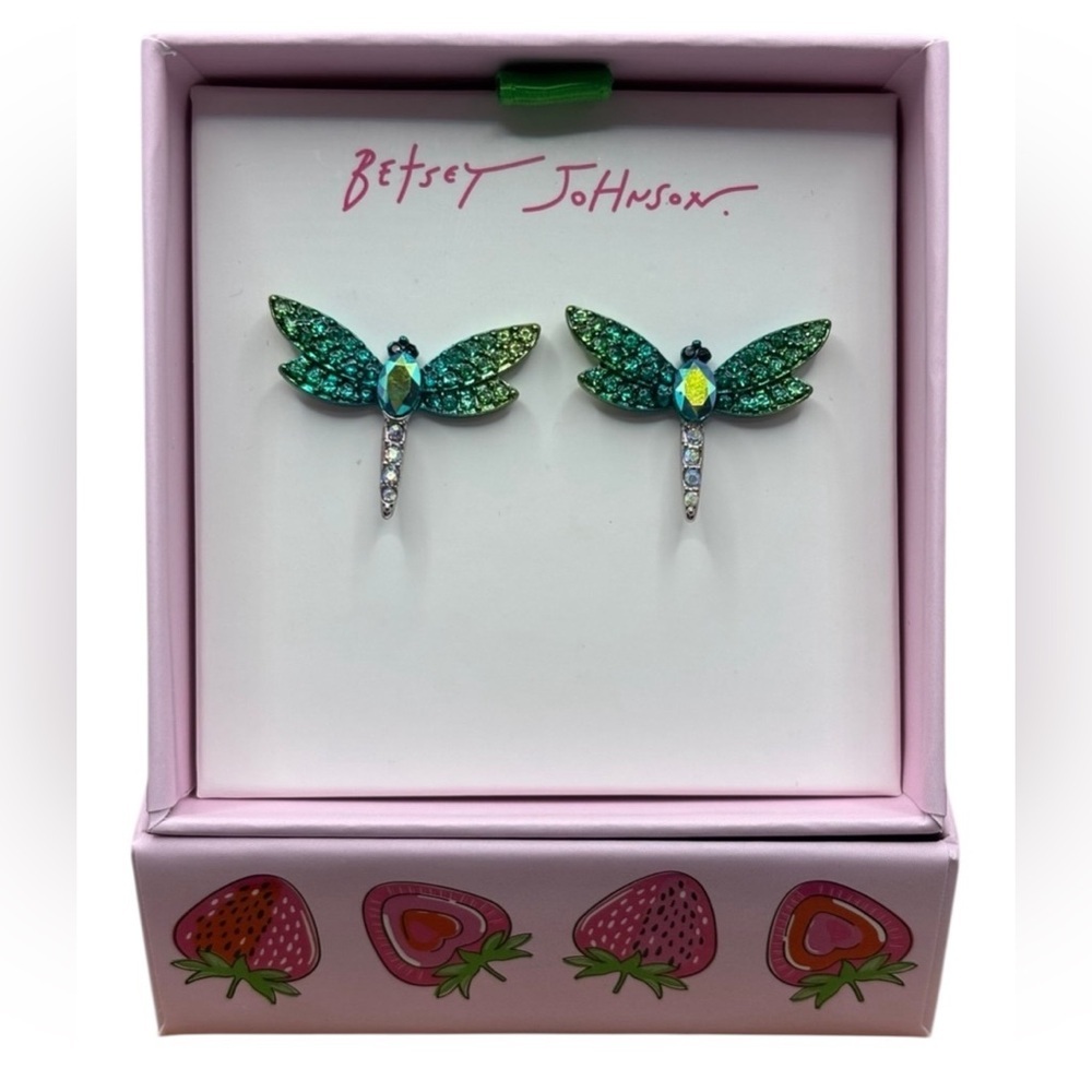 BETSEY JOHNSON Garden Glam Crystal-Studded Sparkling Dragonfly Earrings NEW NWT